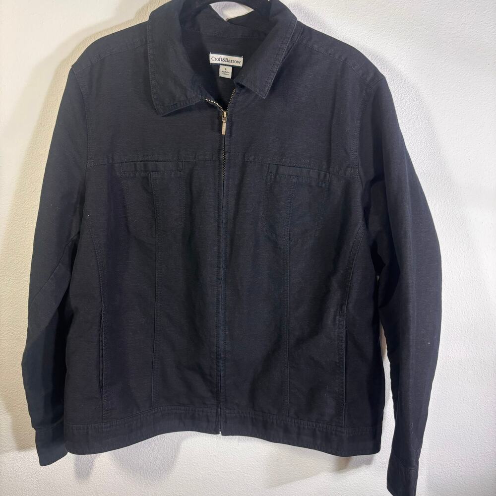 Croft & Barrow Black Linen Blend Zip Jacket Lightweight Women’s L